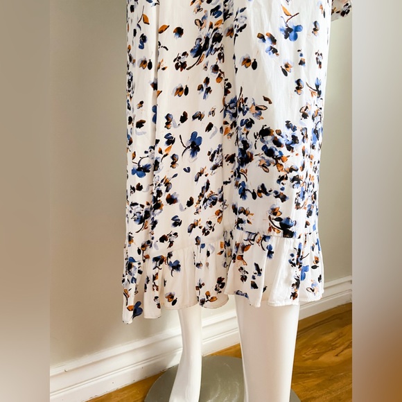 Treasure & Bond Floral Midi Ruffle Long Sleeves Dress White Blue Orange Celeb M - Picture 3 of 12